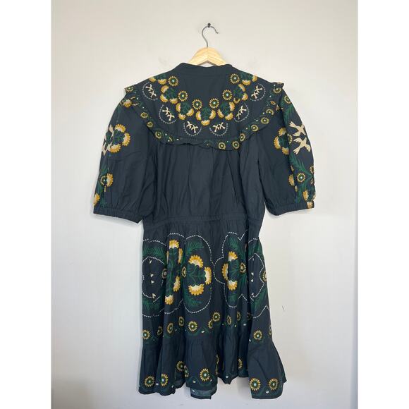 NWT Sea New York Tie Waist Perle Print Puff Sleeve Mini Dress Black Size: XL - Picture 6 of 7